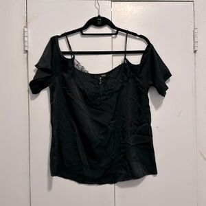 Aqua black blouse with double sleeve